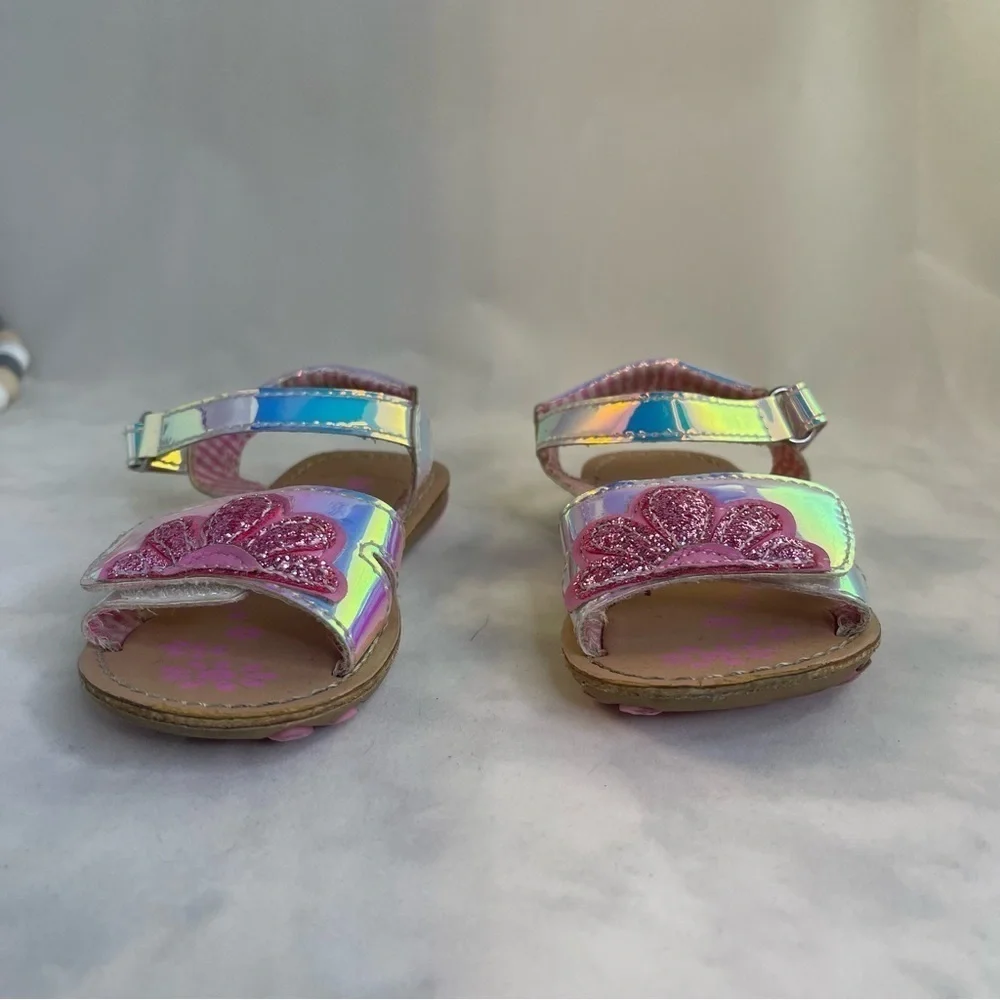 Baby girl Silver and Pink Sandals with Adjustable Straps toddler Size 5